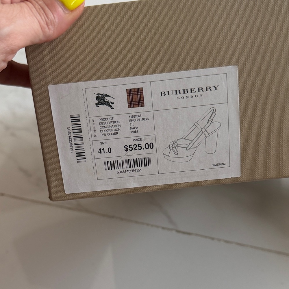Burberry Brown Leather Platform Slingback Heels with Gold Hardware - Picture 2 of 4